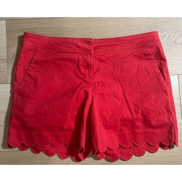 The Limited Womens Scalloped Tailored Shorts Size 14 Scarlet Red Pockets Casual - Picture 2 of 6